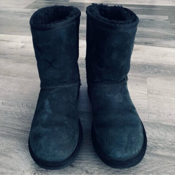 UGG Classic Short Boots Womens 6 Blue Dark Teal Leather Suede Sheepskin #5825 - Picture 1 of 10